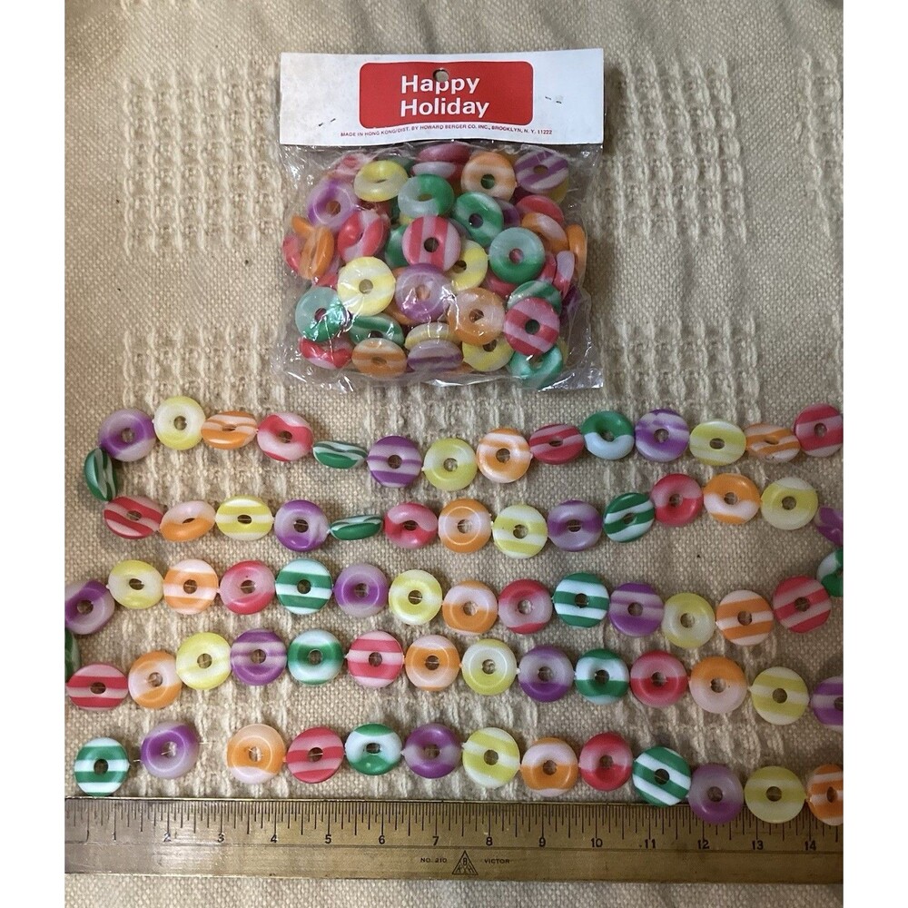 Glitter Covered Candy Lifesaver Blow-mold Plastic Tree Garland Strings 11 Feet
